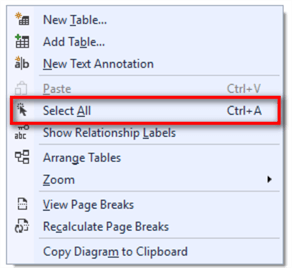 The image illustrates a context menu when right-click an empty space in the diagram panel. Select the “Select All” menu item in the context menu.