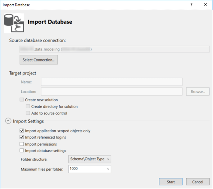 The image illustrates a pop-up window where we can configure the settings for database import process.