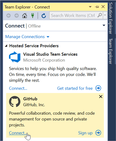 GitHub Start up page for Visual Studio