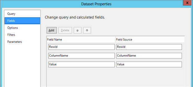 Fields tab of dataset properties