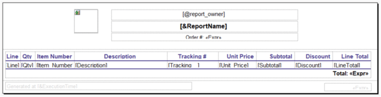 The screenshot shows the report layout with a logo in the header section.