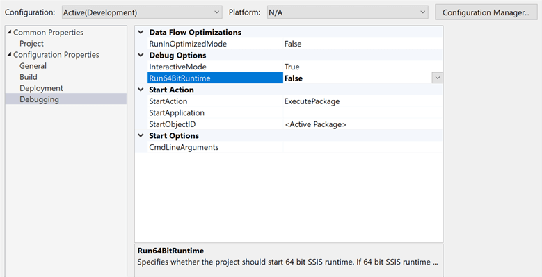 ssis package run64bitruntime