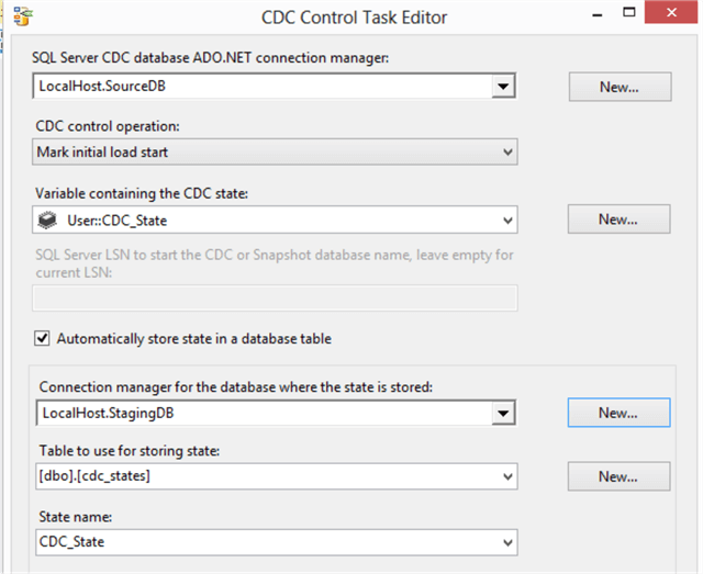 SSIS CDC Control Task Editor