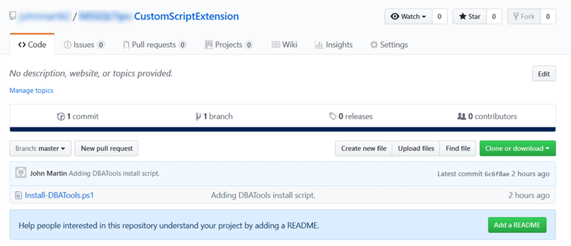GitHub Repository Install Script PowerShell script stored in GitHub as source for Custom Script Extension.