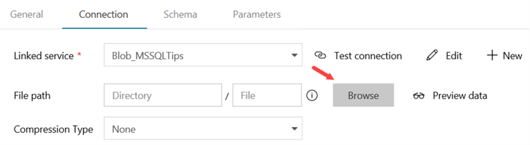 linked service connection tab