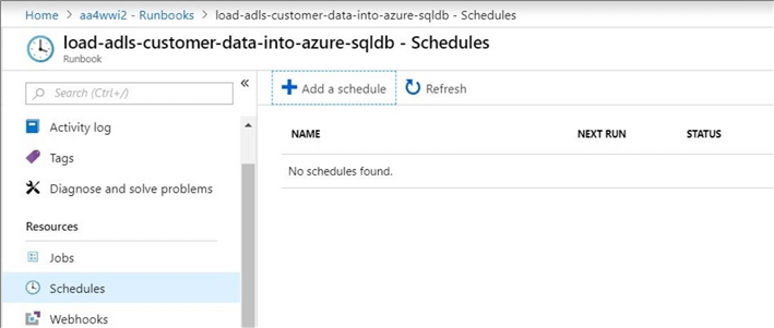 Shared Resources - list existing schedules, no schedule found.