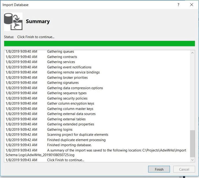 Summary information from import task.