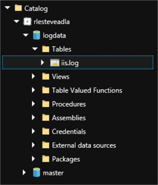 logdata database has been created along with a table called iis.log