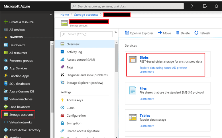 Review Blobs in Azure Portal