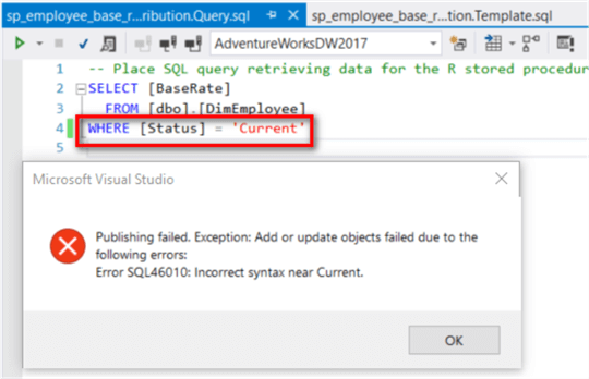The screenshot shows an error massage we received when we have single quotes in the sql query.
