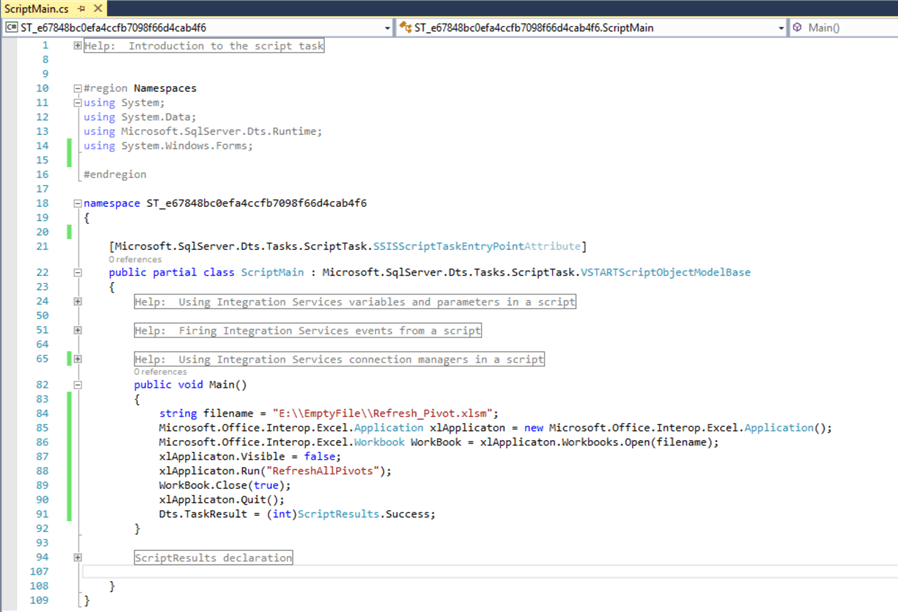 Snapshot of Visual Studio code editor