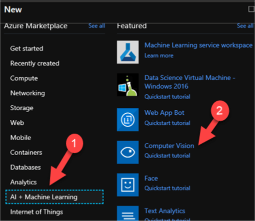 Steps required to create Vision API from Azure portal.