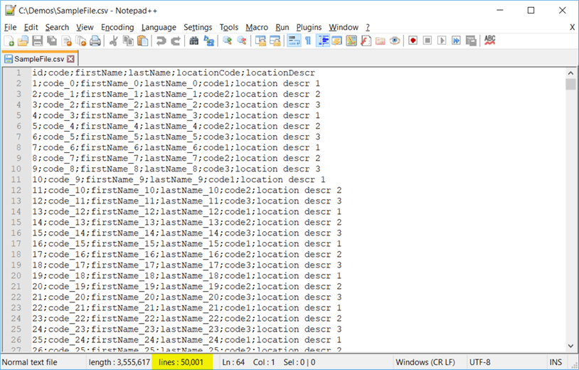 Sample CSV file to be imported into the .NET Application we will create in this tip.