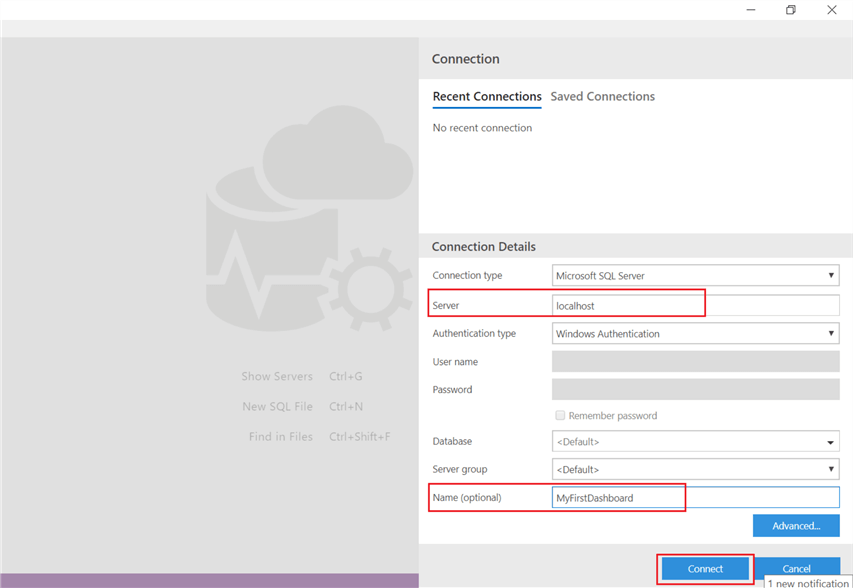 Connecting local on premise SQL Server instance in Azure Data Studio