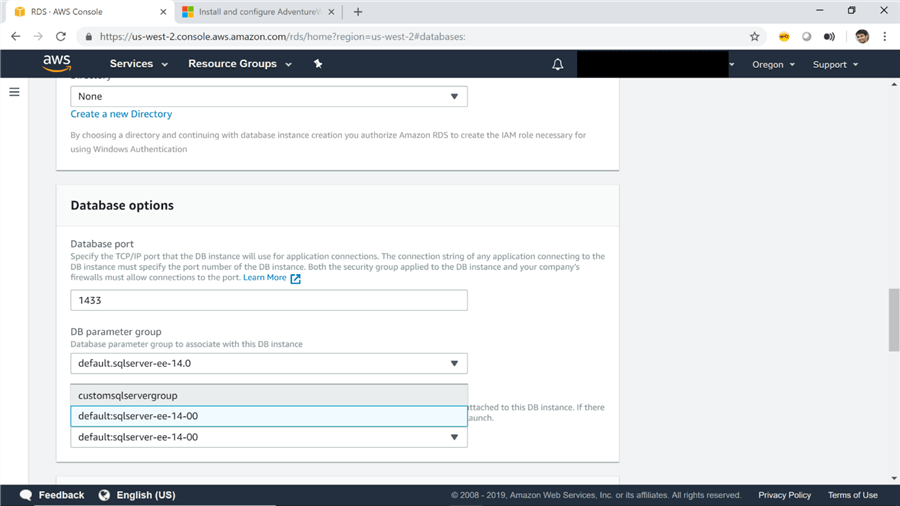 Change the Database Options for SQL Server on AWS RDS