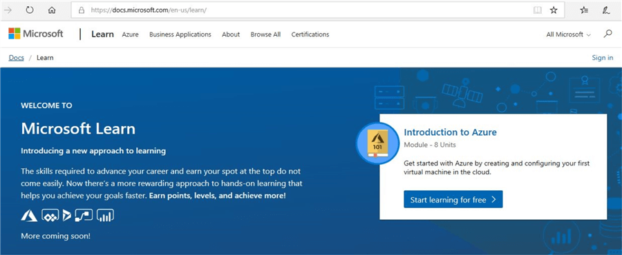 microsoft learn welcome page