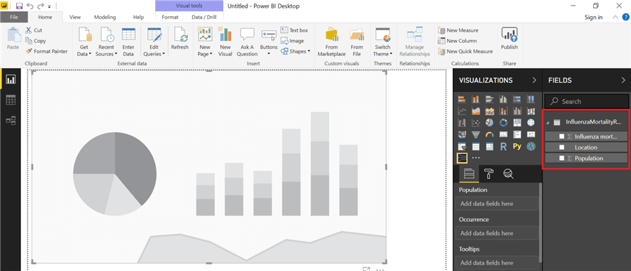 Funnel plot with a sample excel data in Power BI Desktop.