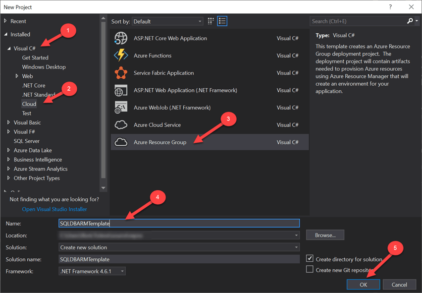 Create a new Visual Studio Project for an Azure Resource Group