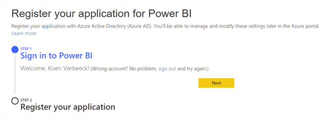sign in into Power BI