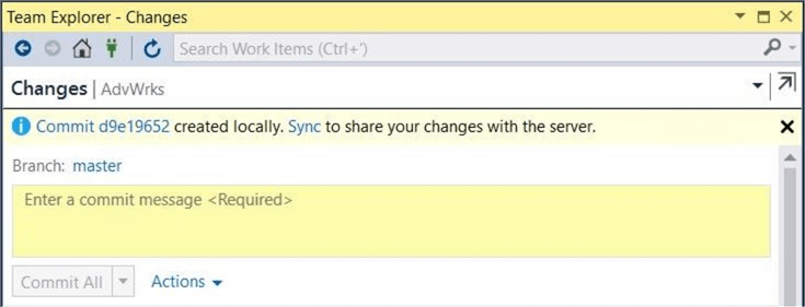 Visual Studio - Check In Changes - Use team explorer to commit and push the changes to the Dev Ops repository.