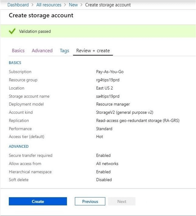 Azure Portal - Verify Choices - Verify the choices that were selected before creating the resource.