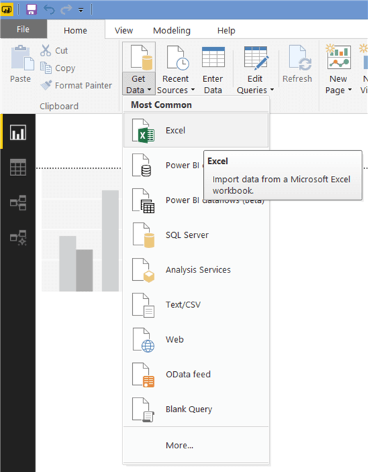 Select Data Source - This image shows on how to select excel data source in Power BI.
