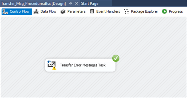 Execute a package of Transfer error message task