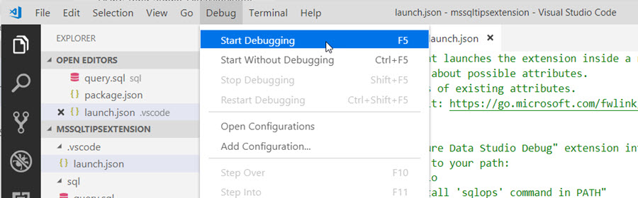 VSCode start debugger