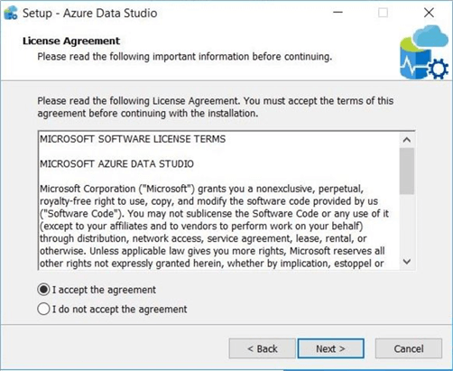 Azure Data Studio - Install Program - License Screen