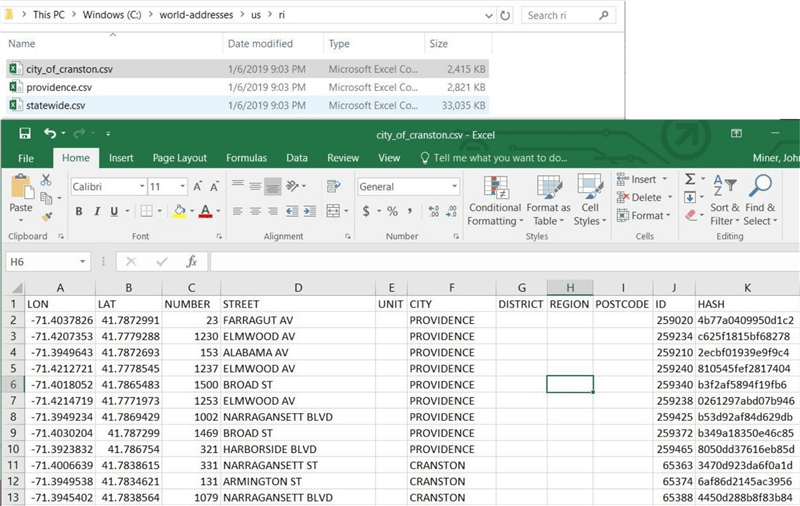 Viewing the csv file with MS Excel.