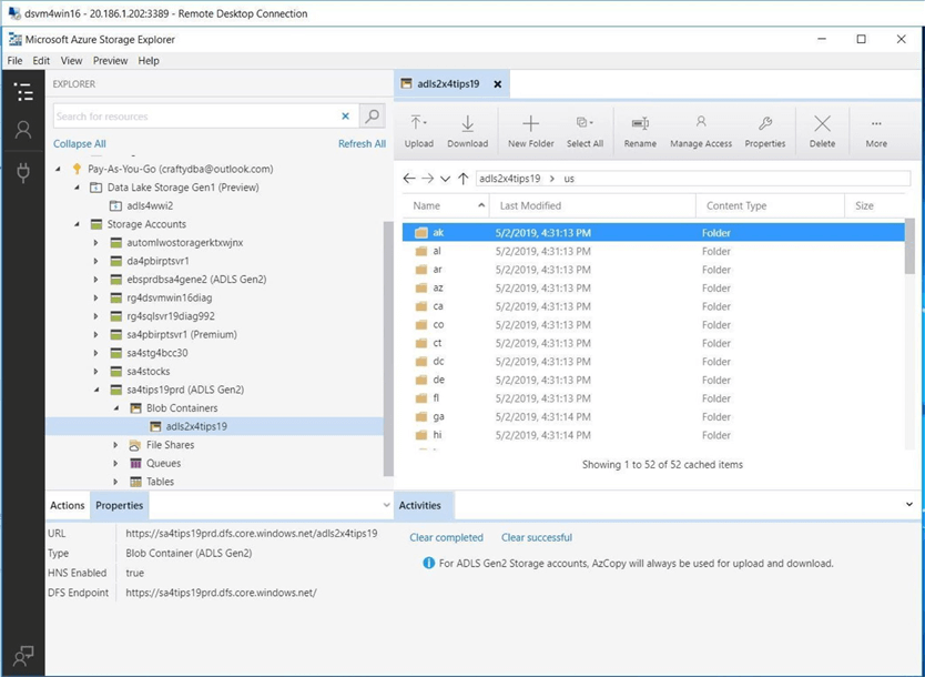 The Azure Storage Explorer is available in the Windows template.