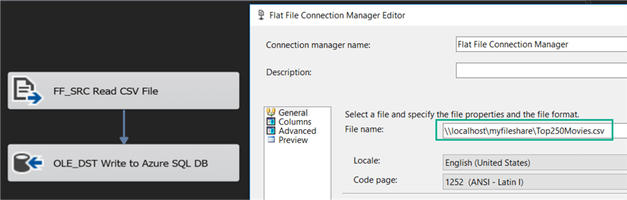 flat file connection manager local