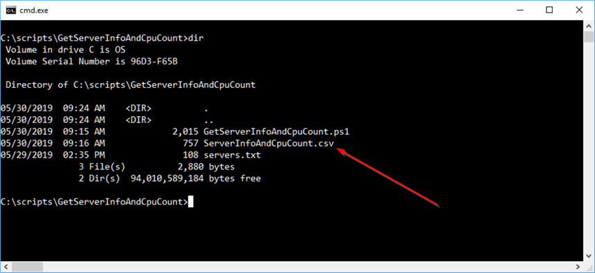 CSV Output file from the PowerShell script