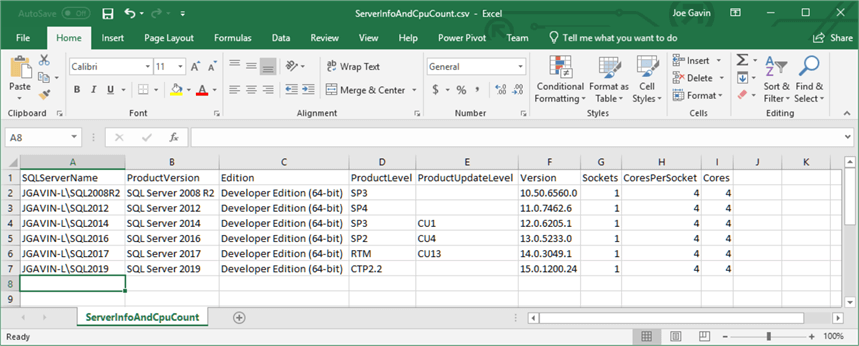 CSV file with server information