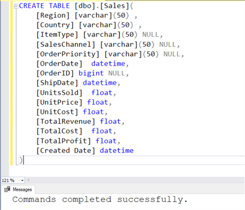 Create table script
