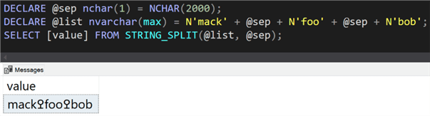 Showing an unexpected result from STRING_SPLIT()