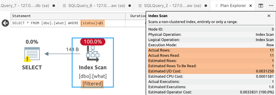 Filtered index scan operator under simple parameterization