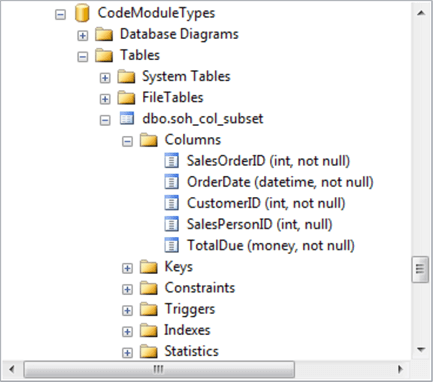 table columns in ssms
