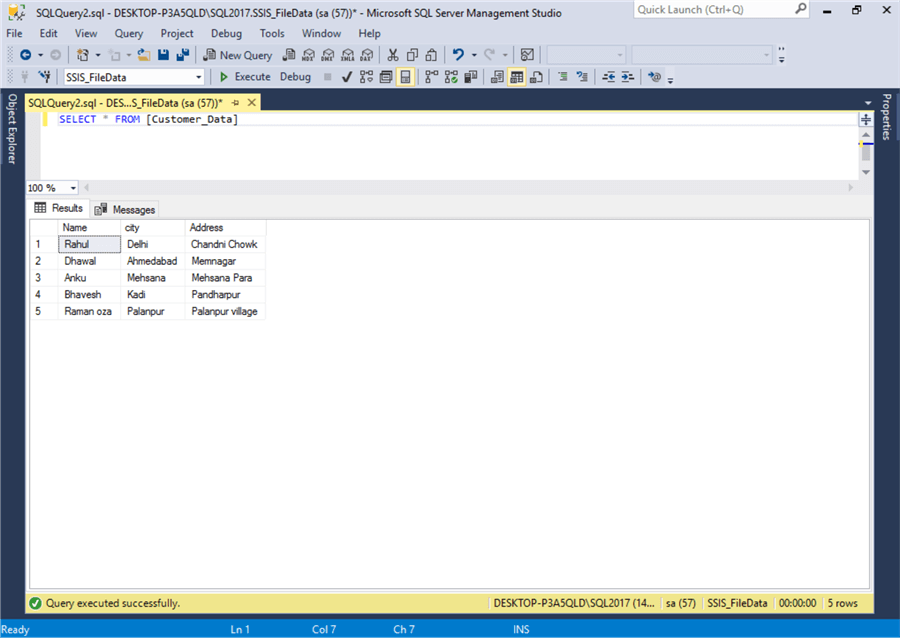 After reading the files, getting the data from SQL Server Table.