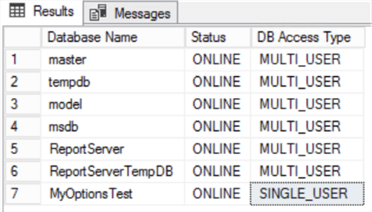 database status script output