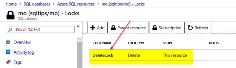 create azure delete resource lock