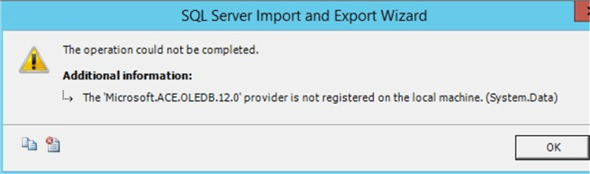 import export wizard ole db error