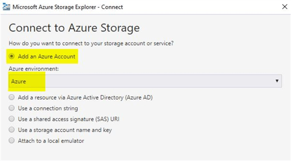 Azure Storage Explorer connect