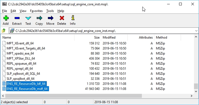 El archivo comprimido sql_engine_core_inst.msp contiene los archivos de la base de datos de recursos.