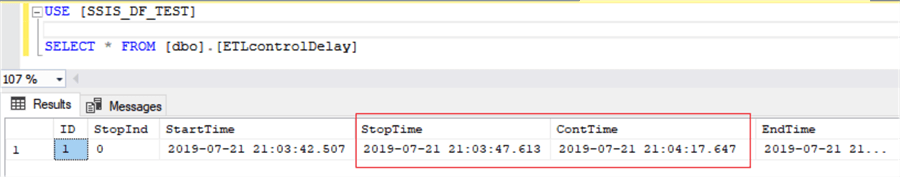 ETL result with dataflow freeze and continuation timestamps the fields StopTime and ContTime