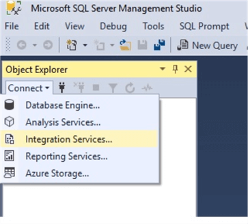 ssms object explorer connect to ssis