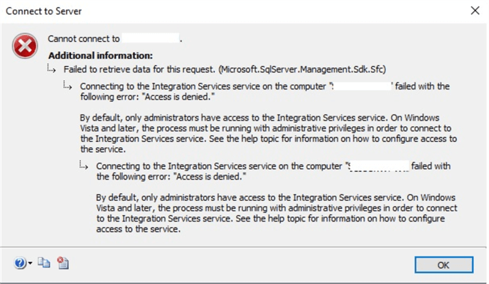 ssis connection error message