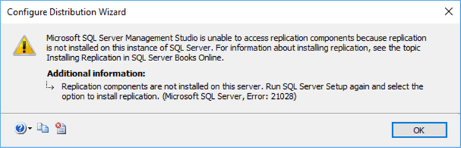 Replication components are not installed on this server error