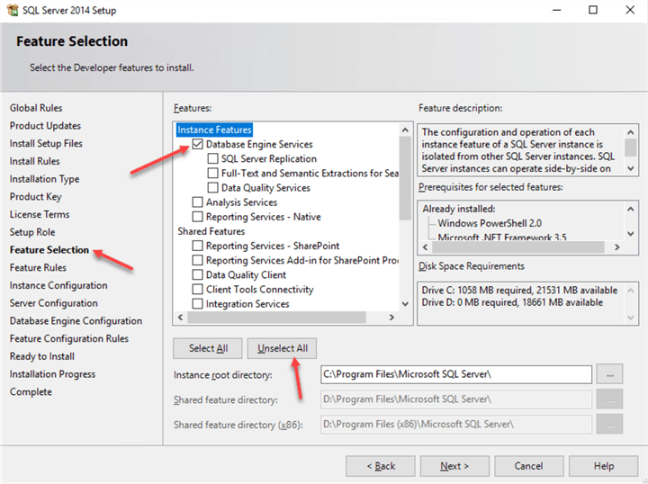 Installation - select features
