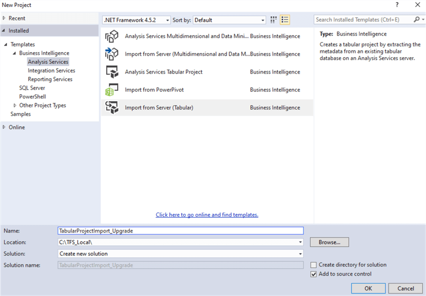 Create SSAS Tabular Project from existing database